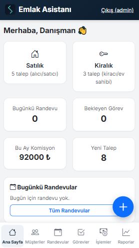 Emlakçım ana sayfa ekranı
