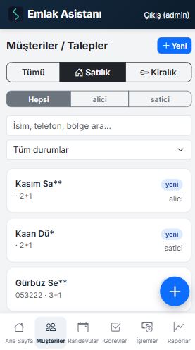Müşteriler / Talepler